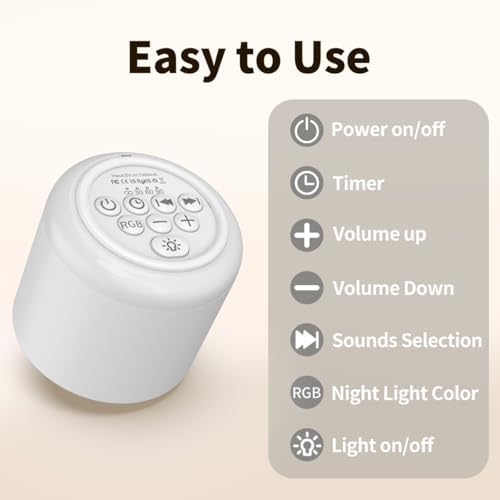 Portable White Noise Machine Mini Sound Machine with Light 30 Soothing Sounds Rechargeable for Adults Baby Kids Sleep Brown Noise Machine with Memory Function 4 Timers for Travel Camping Home Office - Image 6