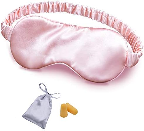 OLESILK Silk Sleep Mask, 100% Mulberry Silk Eye Mask for Sleeping, Double Layer Filling and Elastic Strap, Travel and Nap, Soft Eye Cover Eyeshade with Luxury Bag and Ear Plugs, Pink by OLESILK