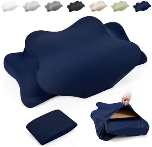 Hahafelt Cooling Cervical Pillowcase Cover with Envelope Closure (Only Pillow Case) Ergonomic Neck Pillowcase Smooth Soft Cool Pillow Cover for Side Back Stomach Sleepers(Dark Blue,Standard Size) by Hahafelt