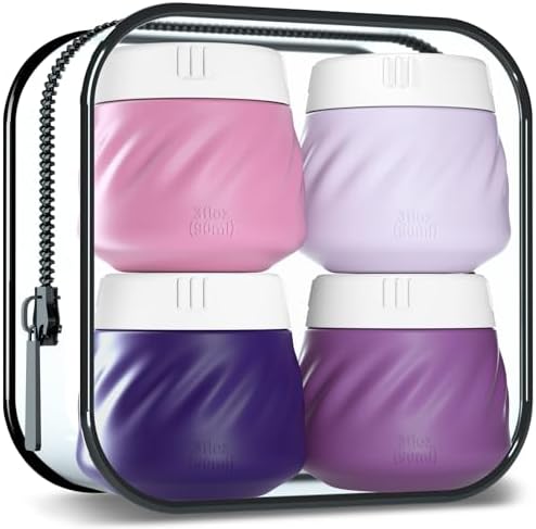 Gemice Silicone Cream Jars TSA Approved Travel Size Containers with Clear Bag, Leak-proof Travel Accessories with Lid for Cosmetic Face Body Hand Cream (4 Pack) by GemiceBeautyTools