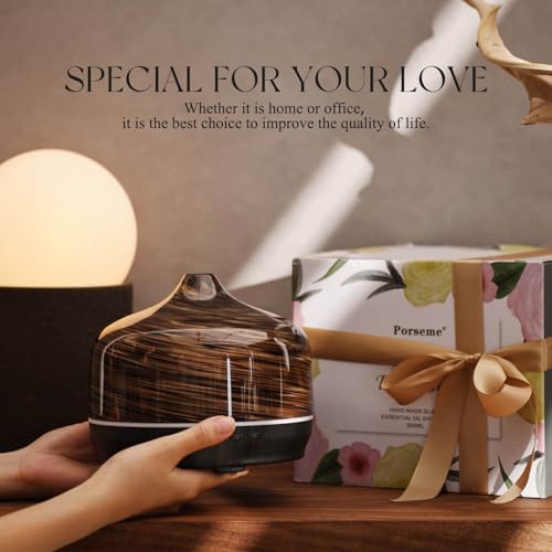 Porseme 500ml Glass Essential Oil Diffuser Aromatherapy Ultrasonic Cool Mist Humidifier 15-21 Running Hours Waterless Auto-Off Air Diffusers for Sleeping Yoga Working Spa(Dark Golden) - Image 6