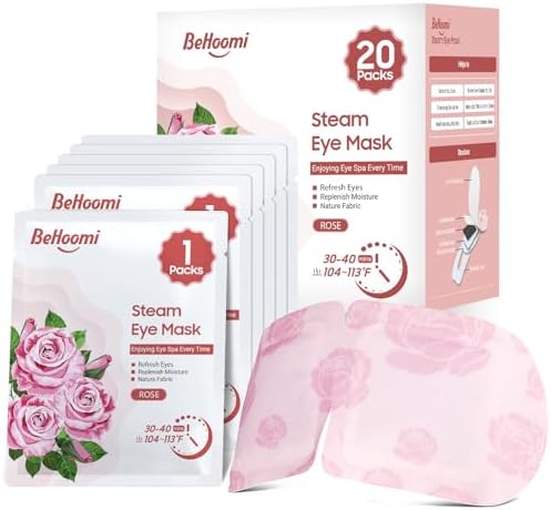 BeHoomi 20 Packs Steam Eye Mask, Heated Eye Mask Warm Compress for Eyes, Disposable Self Heating Steam Mask for Home, Sleep, Spa, Travel Essentials & Relaxation Gifts for Women (Rose) by BeHoomi