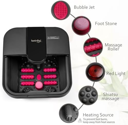 Beinilai Collapsible Foot Spa,Foot Bath with Heat and Massage and Bubble Jets,Foot Soak Tub with Six Non Motorized Rollers,Acupressure Massage Points,Red Light and Removable Pumice Stone - Image 2