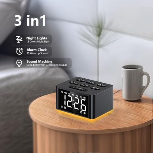3-in-1 Sound Machine White Noise Machine Dual Alarms 12 Color Night Lights 30 Soothing Sounds 15 Wake Up Sounds 32 Volume for Baby Adults Kids Sleep Timer Memory Function Backup Battery Alarm Clock - Image 2