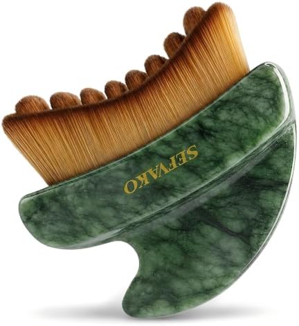 Lymphatic Contour Face Brush, Dual-Ended Dry Brush + Cool-Touch Jade Gua Sha Edge, 0.075mm Ultra-Soft Bristles Gua Sha Facial Tools, for Lymphatic Drainage, Less Puffy Look, Sculpt & Relax by SEFVAKO