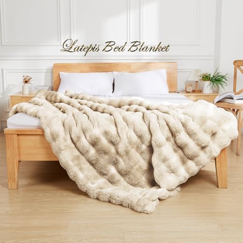 Latepis Soft Luxury Faux Fur Bubble Blanket, Thick Warm Cozy Throw Blanket for Couch, Plush Fluffy Blanket for Sofa and Bedroom Women Gift, 50” x 60”, Tie-dye Camel, 860GSM - Image 2