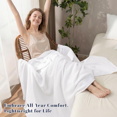 PHF 100% Cotton Muslin Blanket Twin XL Size 66"x90", 4-Layer Lightweight Gauze Throw, Breathable Cloud-Soft Minimalist Blanket for Bed, Couch, Camping & Baby, White, Ideal Gift - Image 2