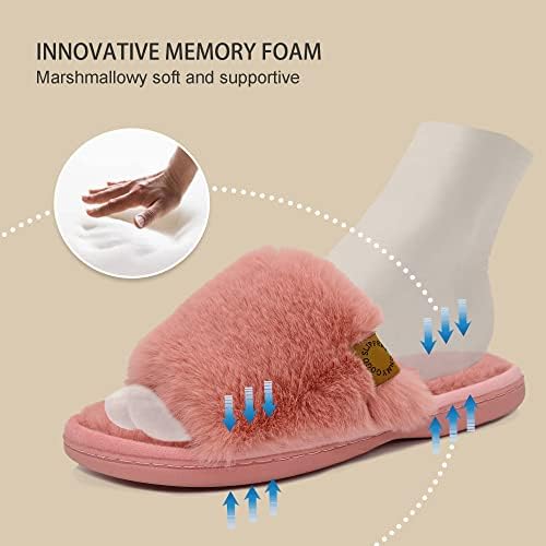Onmygogo Indoor Slippers for Women Open Toe with Memory Foam, Soft Faux Fur Nonslip House Slippers - Image 5