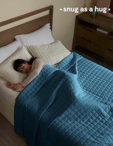 YnM Exclusive 30 lbs Weighted Blanket, Extra Heavy Organic Long Stapled Cotton Bed Blanket for Two Persons, Ideal for Queen or King Bed (88x104 Inches, 30 Pounds, Peacock/Grey Reversible) - Image 3