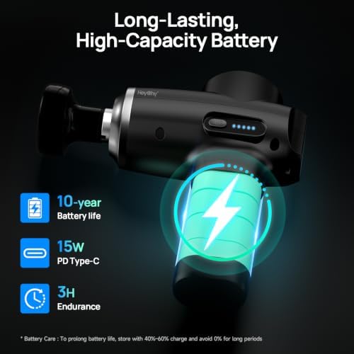 HEYCHY Massage Gun Deep Tissue, 6 Heads Muscle Massager Heat Therapy - Image 6