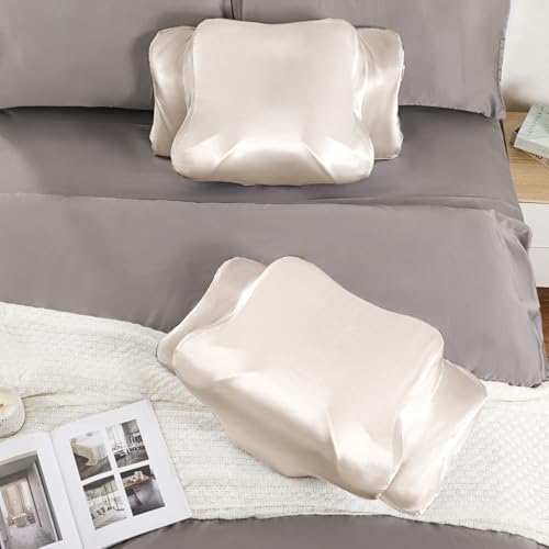 Satin Pillowcase for Cervical Pillows, (Cover Only) Fit for 24.8"x14.96"x5.51"/3.54" Orthopedic Neck Support Pillow, Silky Smooth Pillowcase Cover with Zipper Closure (Champagne) - Image 6