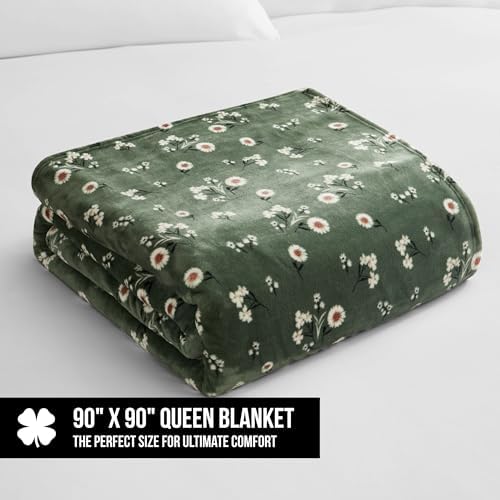 Lucky Brand Daisy Green Floral 90"X90" Cozy Plush Blanket - Premium Microfiber Throw for Luxurious Comfort and Style Full/Queen Size - Image 2