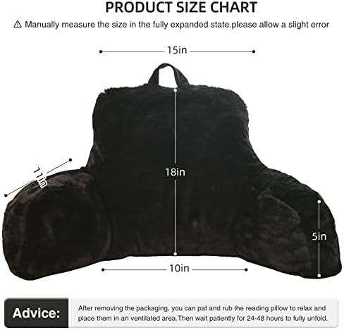 Aimuan Reading Pillow Bed Rest Pillow with Arms Rabbit Fur Cushion for Adults Teens Incline Rest Sitting up & Sleeping Snoring Pillow with Pregnancy Lumbar Back Support (Standard, Black) - Image 3