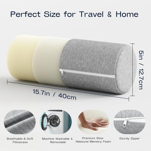 Neck Roll Pillow for Neck Pain Relief - Memory Foam Neck Support Pillow for Bed, Cylinder Pillows, Round Neck Pillow for Sleeping, 15.7 * 5 * 5 inch (Grey) - Image 5