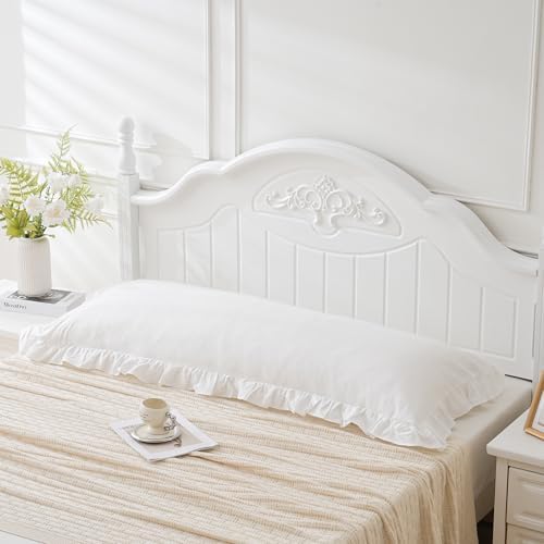 20x54 inches Off White Ruffled Body Pillow Cover 1 Piece Washed Cotton - Image 2