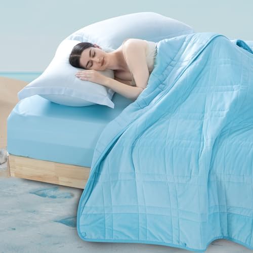 King Size Weighted Blanket 35lb(88''x104'', Dual-Sided), Cozy Warm Velvet & Cooling Tencel Fabric Reversible King Weighted Blanket for Adults & Couple All Season Use - Carry Bag Included, Lake Blue by OMYSTYLE