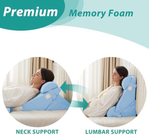 Bedluxe Adjustable 4pcs Bed Wedge Pillow Set, Memory Foam Wedges Pillow Post Surgery for Back, Neck, Leg Pain Relief, Pillows Wedge for Sleeping, Sitting up in Bed, Acid Reflux and GERD, Light Blue - Image 2