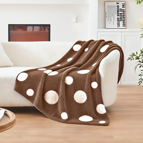 CozeCube Reversible Knit Throw Blanket, Brown White Polka Dot, 60"x80" - Image 4