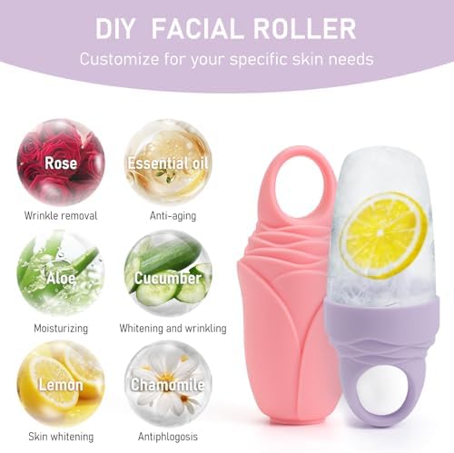 3 Pack Ice Roller for Face, Facial Ice Roller Silicone Mold Reusable for Face Women and Eye Neck Cold Skin Care Tools Freezer De Puff Eye Bags Reduce Migraine Pain Pink 1 + Purple 2 - Image 4
