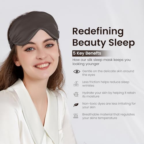 THXSILK Sleep Mask 100% 25 Momme Pure Mulberry Silk Super Smooth Cooling Sleep Eye Mask Blackout for Women/Man/Kids, Eye Cover with Wide Head Strap for Good Night Sleep, Charcoal - Image 5