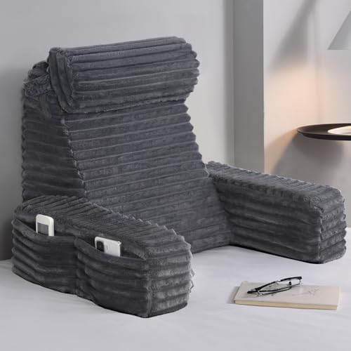 ENITYA 19" Large Back Pillow for Bed Sitting Up with Armrests & Big Pockets by ENITYA