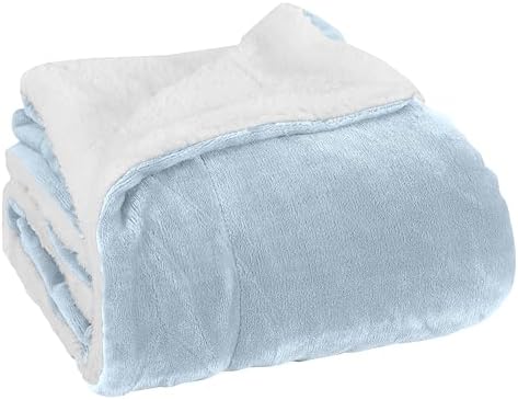 Elegant Comfort Luxury Ultra-Plush Velvet Touch Fleece Throw Soft, Warm, Cozy| Micromink Sherpa-Backing Reversible Blanket for Bed, Sofa and Couch, Solid Aqua by ELEGANTCOMFORT