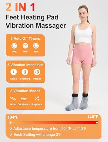CAMECO 2-in-1 Cordless Foot Heating Pad & Massagers for Feet Neuropathy Pain Relief, 5000mAh 104℉-140℉ Heated Foot Warmers for Women Men, Rechargeable Vibration Heating Booties for Ankle Under Desk - Image 2