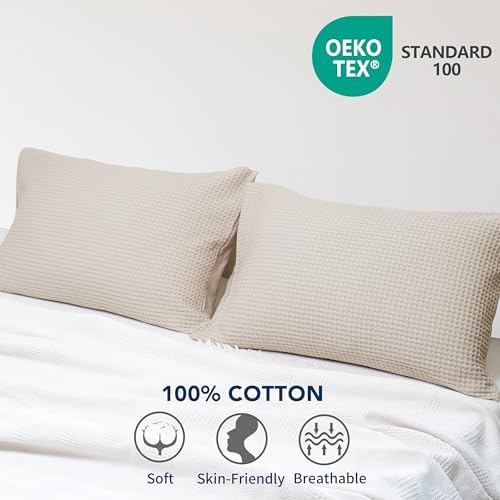 100% Egyptian Cotton Waffle Weave Pillowcases Standard Size 2 Pack - Image 6