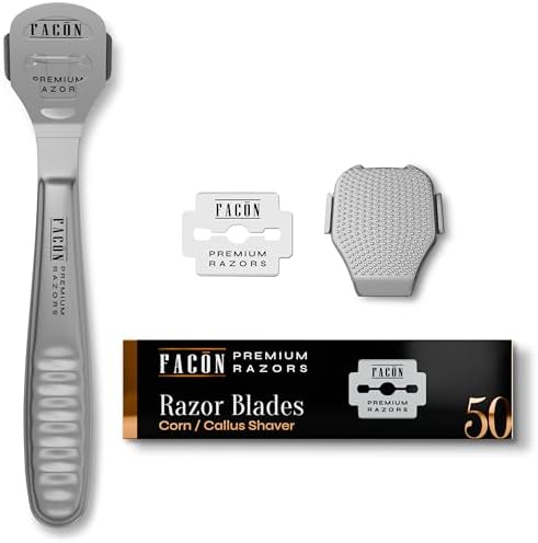 Facón Professional Callus Shaver Remover with 50 Blades, Pedicure Razor for Feet & Hands, Foot Razor for Callus Removal, Callus Blade Remover, Corn Shaver, Surgical Grade Premium Stainless Steel Tool by Fac%C3%B3n