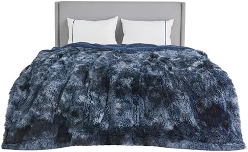 Bedsure Faux Fur Fluffy Sherpa Fleece Bed Blanket Tie Dye Navy 108"x90" by Unknown