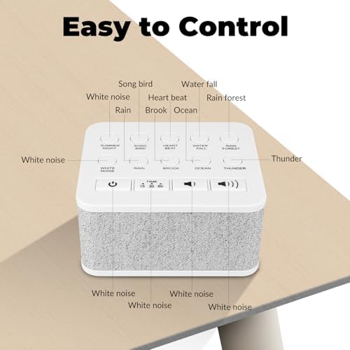 White Noise Sound Machine, Protable Travel Noise Sound Machine for Sleep with 10 Natural Soothing Sounds for Adults Baby Kids, Rechargeable Brown Noise Machine with Timer for Home Office, White - Image 5