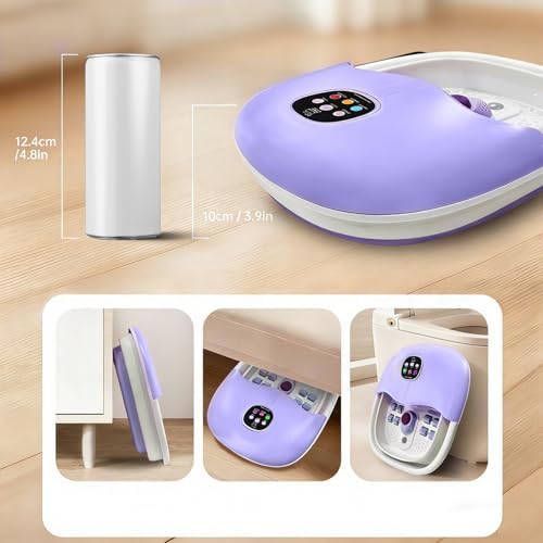 Collapsible Foot Spa Bath Massager with Heat Bubbles and Vibration Massage and Jets, 16oz Tea Tree Oil Foot Soak with Epsom Salt, Foot Bath Basin with Red Light & Remote - Purple - Image 4