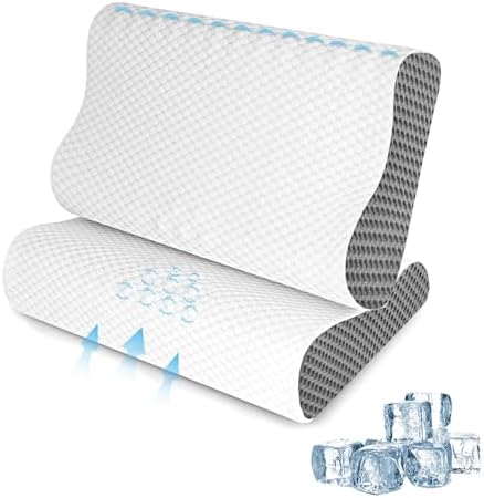 Cooling Pillows Queen Size Set of 2, Memory Foam Bed Pillows for Sleeping, Ergonomic Cervical Pillow for Neck and Shoulder Pain Relief, with Pillowcase（Grey） by SUFOR