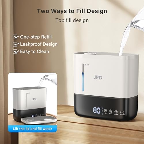 JRD Humidifiers for Bedroom, Ultrasonic Humidifier 4L for Large Room, Cool Mist Top-Fill, 40H Run, 12H Timer, 360° Nozzle, Aroma Diffuser, 7-Color Night Light for Home, Office, Baby-White - Image 3