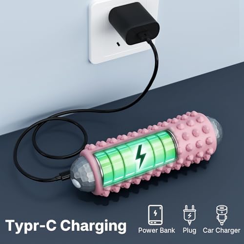 Mini Electric Massage Roller 4 Speeds Vibrating Massage Ball, 2-in-1 Portable Muscle Massager Gun & Roller for Muscle Relief, Detachable Heads, Rechargeable, For Fitness, Office, Travel (Pink) - Image 6