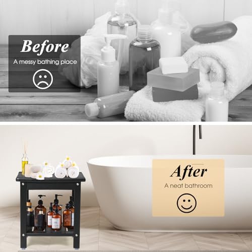 Apolimi Shower Chair,HDPE Shower Bench for Inside Shower to Sit On It, Shower Stool with Storage Shelf 2-Tier Spa Stool for Elderly,Water Resistant & Non-Slip Design Shower Seat Bench (Black S Size) - Image 6