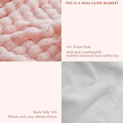 60x80 Inches Ultra-Soft Fuzzy Faux Fur Plush Twin Size Blanket - Thick, Warm Sherpa for Couch, Sofa, Bedroom, Camping - Decorative Blanket for Cozy Warmth, Bubble Pink - Image 3