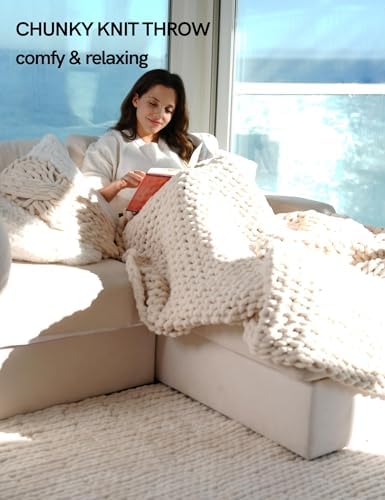 YnM Chunky Throw Blanket, Hand Knitted with Chenille Yarn, Skin Friendly, Ventilated and Breathable, Machine Washable, Home Décor Piece for Couch, Sofa and Bed (Butter Cream, 30x40 Inch) - Image 6