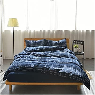 F.Y.Dreams 100% Washed Cotton Duvet Cover for Weighted Blanket 60x80 inches with 16 Ties, Zipper on Long Side/Navy Grid/Just Duvet Cover - Image 6