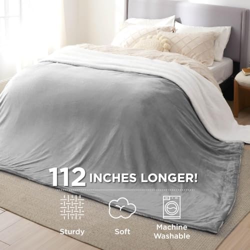 Bedsure GentleSoft Sherpa Fleece Cal King Blankets for Bed, Non-Heated, Thick and Warm Oversized Throw for Women and Men, Soft Fuzzy Plush Large Blanket for Winter, Light Grey, 112x98 Inches - Image 3