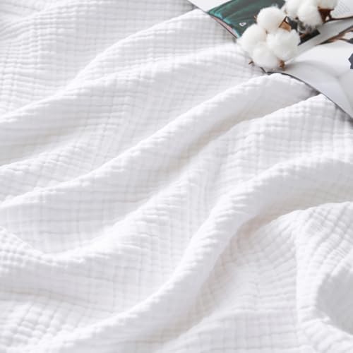 David's Home 100% Cotton Muslin Blanket Twin Size for College Dorm, 4-Layer Soft Breathable Lightweight Comfy Cozy Throw Guaze for Hot Sleepers, 3D Bubble Room Decor for Bed, Giftable, White, 66"x90" by DavidsHome