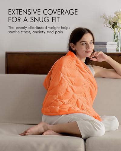 Kaisa Weighted Lap Blanket for Adults, 5 lbs 23"x29", Leaf Pattern, Orange - Image 2