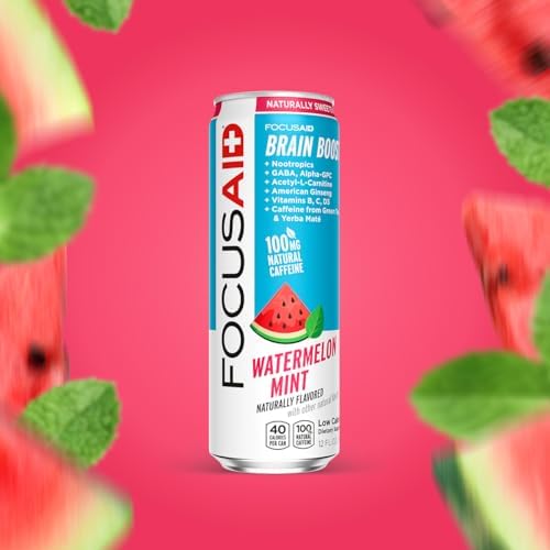 FOCUSAID Energy Drink, Brain Boost, Juicy Watermelon, Nootropics, Alpha-GPC, GABA, B-Complex, 100mg Caffeine, Yerba Mate, Green Tea, 100% Clean, No Artificial Sweeteners, 12 Oz(Pack of 12) - Image 3