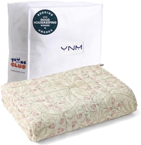YnM 12lbs Weighted Blanket for Adults, Linen Heavy Bed Throw Blanket with Cooling Glass Beads for All Season Use, Ideal for ~110lbs (60x80 Inches, Queen, Campanula) by YNM
