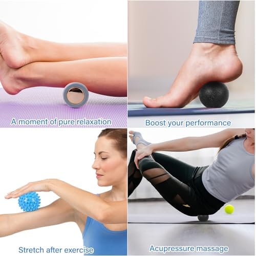 WOVTE Massage Lacrosse Ball for Sore Muscles, Shoulders, Neck, Back, Foot, Body, Deep Tissue, Trigger Point, Muscle Knots, Yoga and Myofascial Release (Blue) (Gray Blue Black) - Image 2