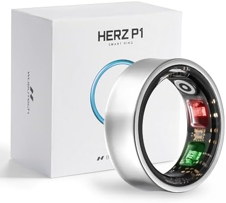 Herz P1 Smart Ring for Women & Men - (Size 6) 24/7 Health Metrics Fitness Ring, Tracks 20+ Biometrics, 6 Day Battery Life, Waterproof Stainless Steel, Free APP for iOS Android, No Subscription by WuzuTech