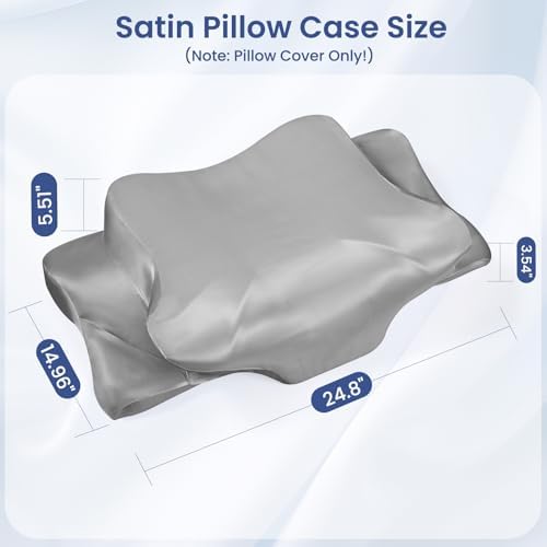 Satin Pillowcase for Cervical Pillows, (Cover Only) Fit for Orthopedic Neck Support Pillow, Silky Smooth Pillowcase Cover with Zipper Closure (Gray) - Image 2