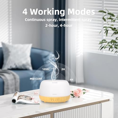SEEDSEEL 300ML Essential Oil Diffuser,Quiet 8 Hours Operation, 7-Color LED Light, 4 Timer, Remote Control, Aromatherapy Diffuser Auto-Off, for Bedroom, Living Room, Office, Home - Image 6