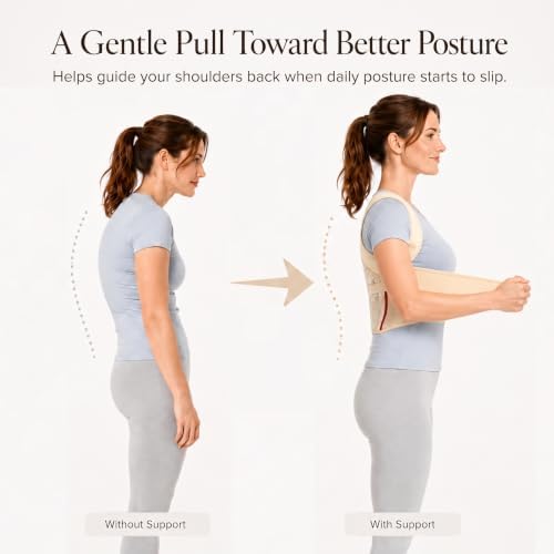 Posture Corrector for Women, Beige Back Straightener for Rounded Shoulders - Image 4