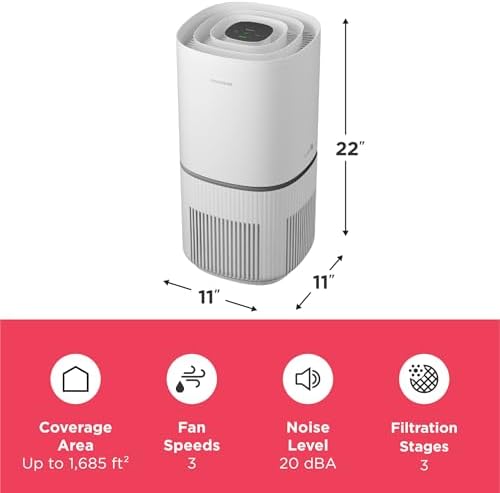 Frigidaire PureA300 XL HEPA Air Purifier with Wi-Fi for Large Rooms, Covers up to 1,685 Sq. Ft., 3-Stage Filtration, Energy Star Certification, Air Quality Monitoring, Smart Mode, Ultra Quiet, White - Image 3